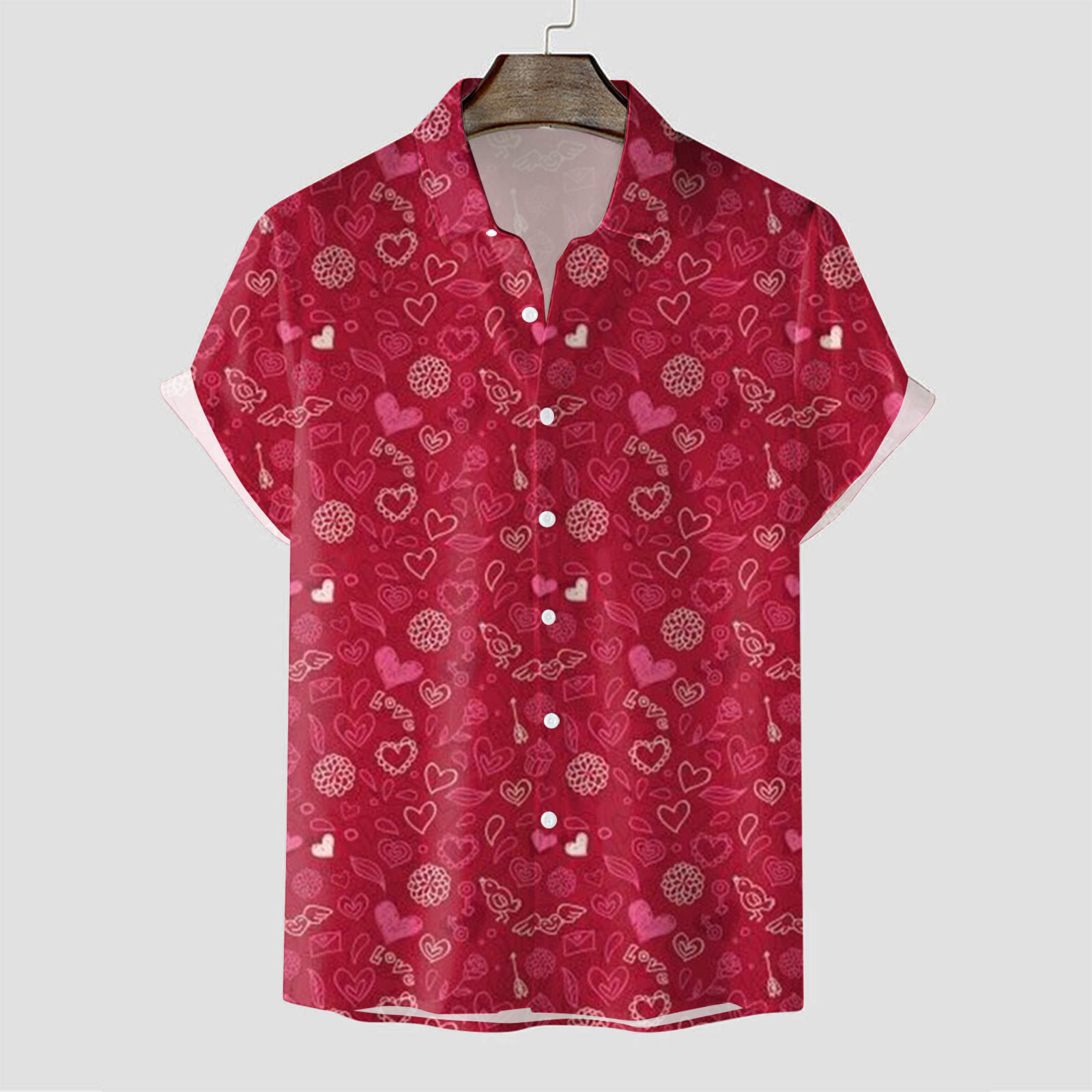 Camisa de manga corta para hombre transfronteriza de la estación Camisa estampada digital 3D de cuatro lados Camisa explosiva del día de San Valentín