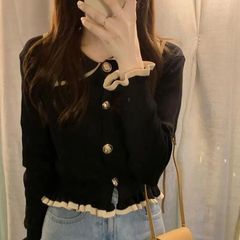 法式短款polo翻领外穿修身长袖毛衣女针织衫春秋打底衫小个子上衣