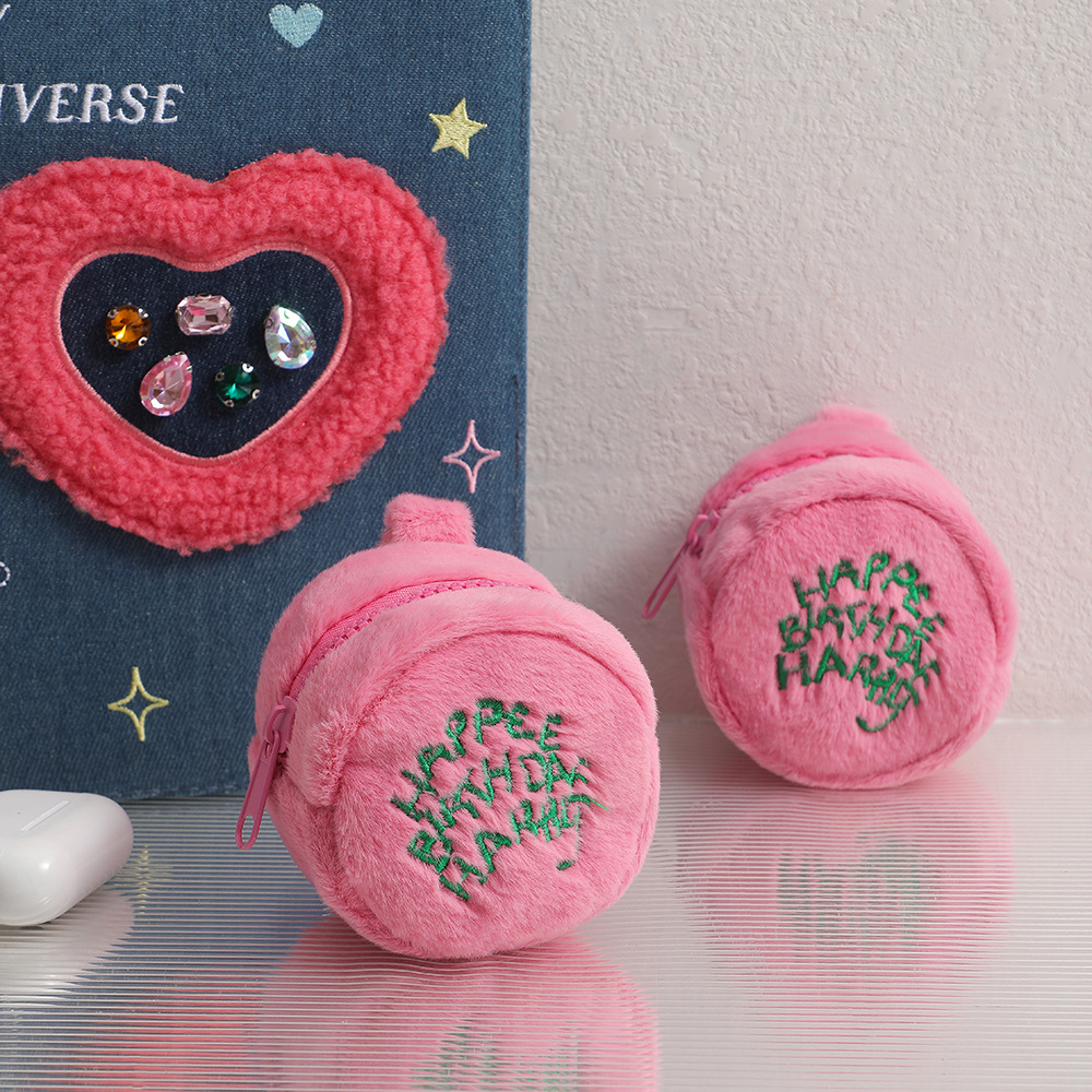 Cute Letter Plush Round Makeup Bags display picture 3