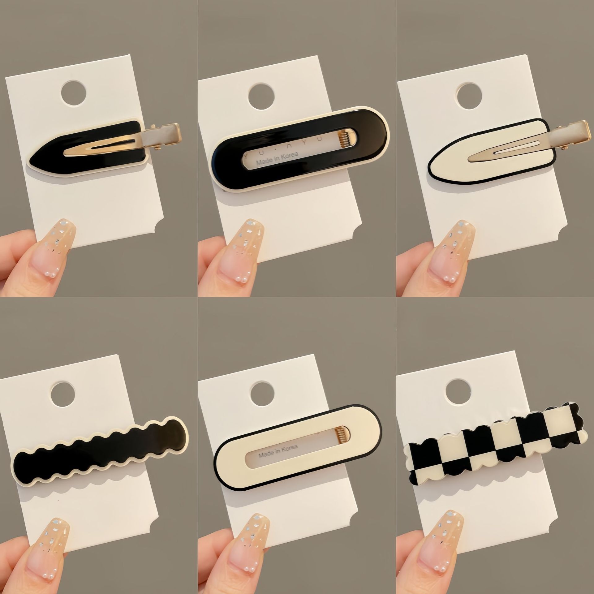 Blanco y negro simple clip para el cabello de mujeres ins estilo nicho sentido de diseño de una palabra clip para el cabello de la frente de cabello fruncado joyería clip para el cabello