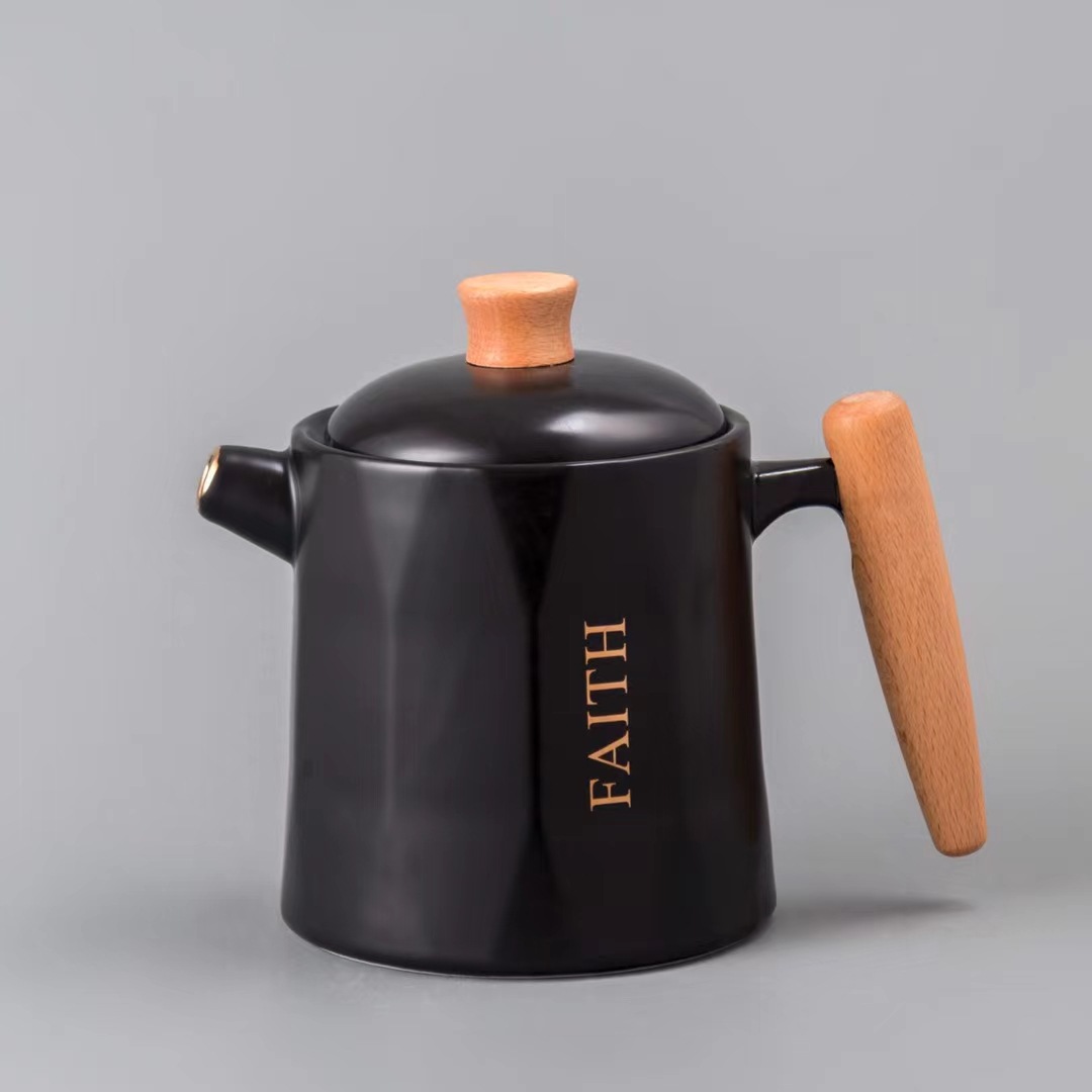 Juego de regalo de jarra de agua fría estilo nórdico con taza y taza de café con mango de madera simple, paquete combinado para preparación de agua fría.