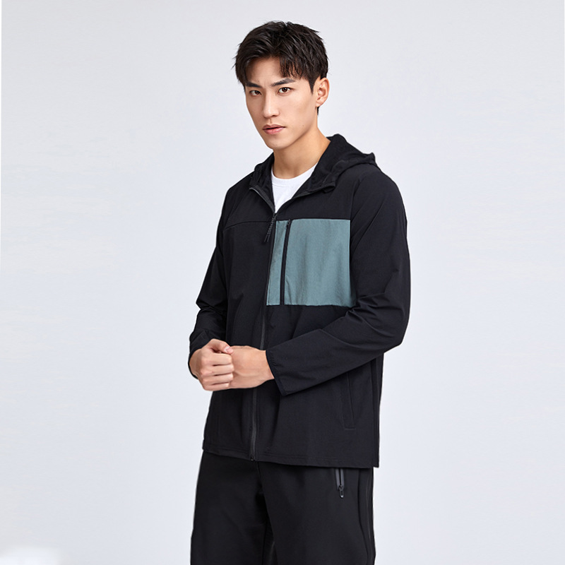 Otoño de los hombres chaqueta con capucha deportes de secado rápido corriendo cremallera cortavientos nylon estiramiento de cuatro lados más el tamaño en stock al por mayor