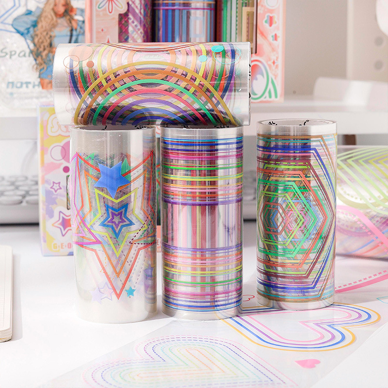 Geometría círculo transparente impermeable pet cinta adhesiva cubierta caja diy diario pegatinas gráficas a color transfronterizas pegatinas