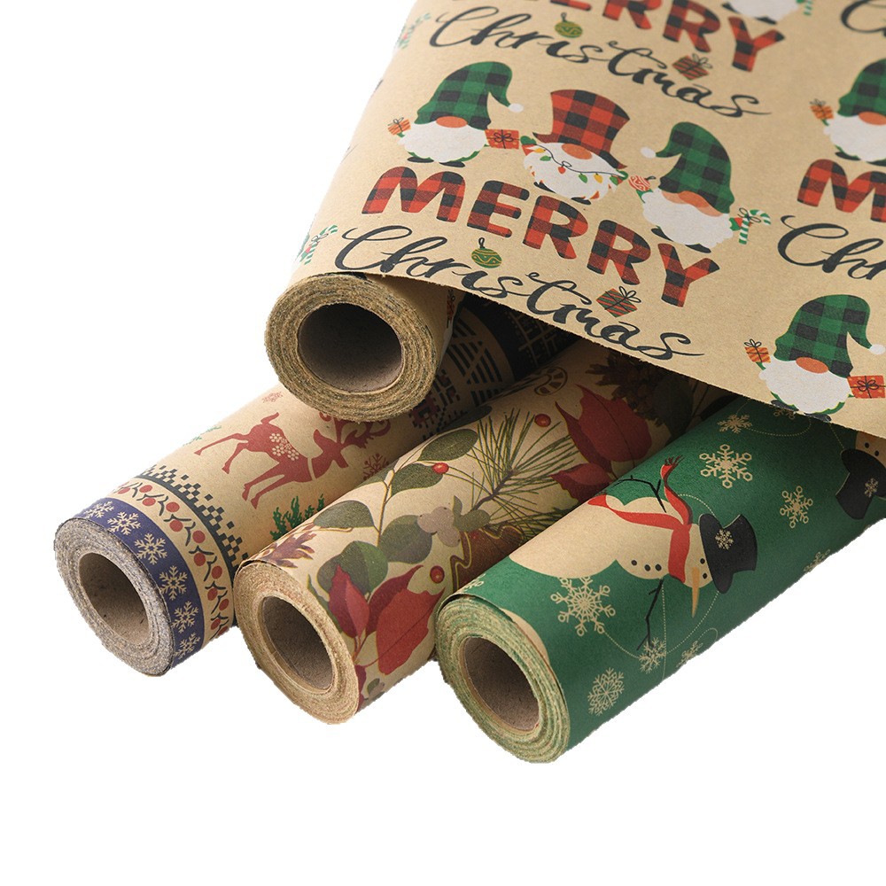 Venta caliente transfronteriza, rollo de gran tamaño, papel de regalo de Navidad, papel kraft retro, papel de regalo de Navidad, papel de regalo