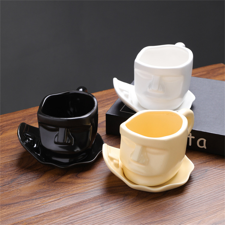 Face Sculpture Coffee Mug, Artistic Ceramic Face-to-face Cup_voghion.com
