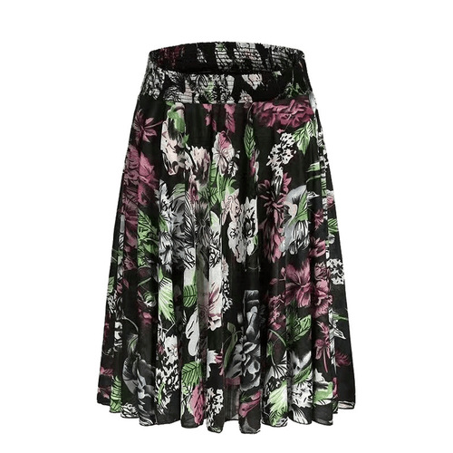Summer Women's Half-length Skirt Thin Ice Silk Medium-length High-waist Embroidered Skirt with Large Hem, Dance Skirt for Middle-aged and Elderly Mothers