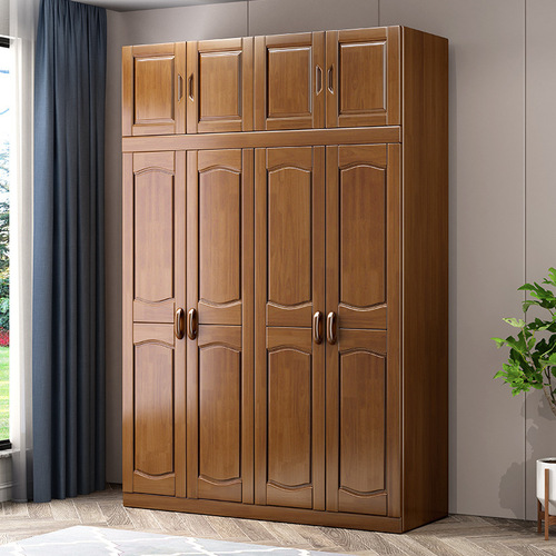 现代简约新中式橡胶木实木衣柜出租房衣橱卧室柜子储物柜收纳柜