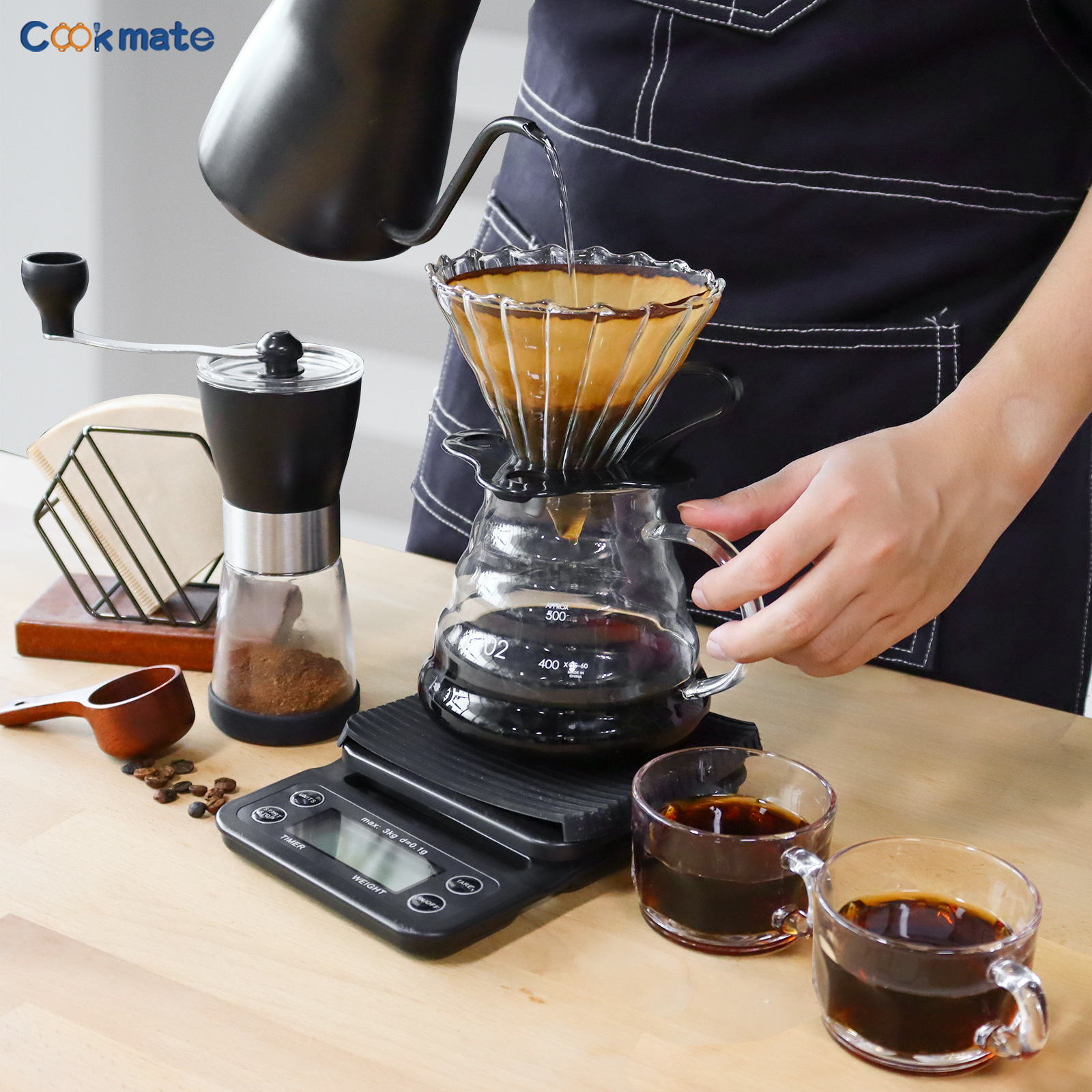 Conjunto de café de lavado de mano portátil, molinillo de frijoles de mano, caja de regalo, olla de lavado de mano doméstica para compartir, combinación al aire libre de taza de lavado de soja