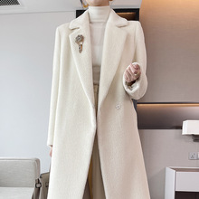 白色阿尔巴卡苏丽羊绒大衣女2023年新款冬季中长款百搭毛呢外套
