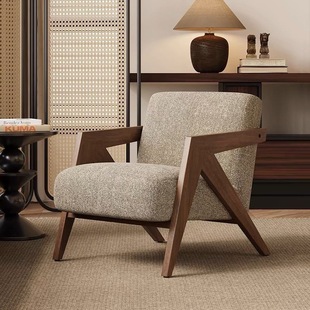 Richard Single Sofa Chair French Mid-Century Living Room Balcony Leisure Chair Solid Wood Designer Lazy Sofa Chair