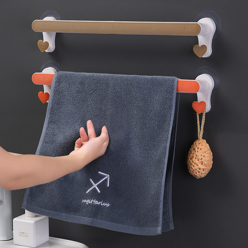 Factory modern simple multi-color multi-functional bathroom love heart strong adhesive punch-free hook two-color double bar towel rack