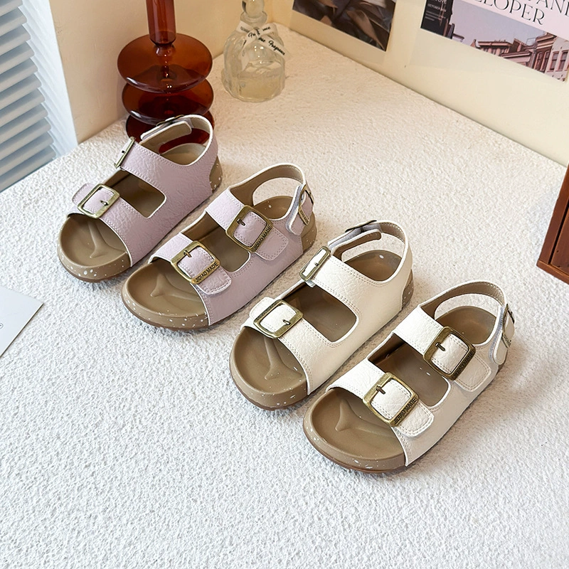 Модные детские сандалии Birkenstock в корейском стиле для девочек, новые летние пляжные туфли на мягкой подошве на липучке для мальчиков