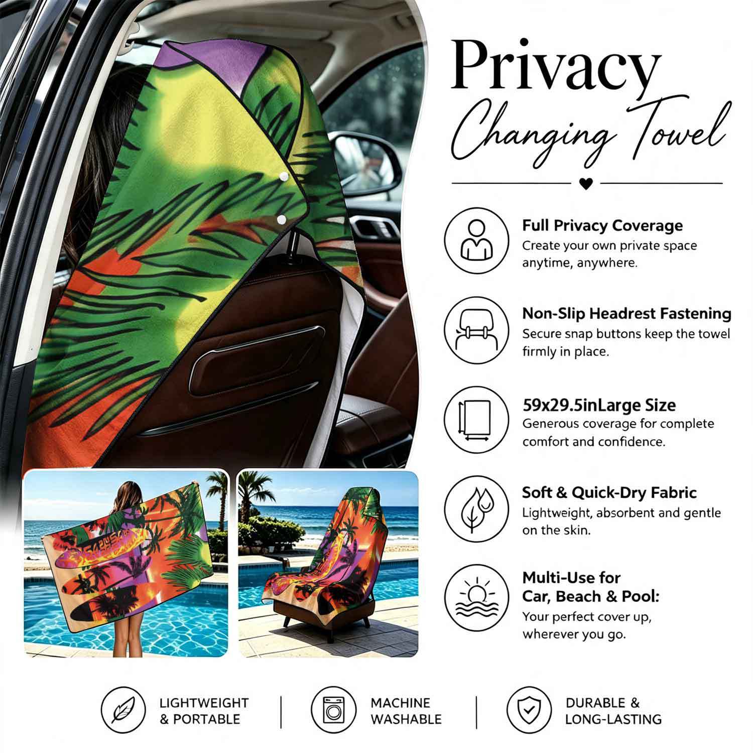 Printed bath towel and car seat cover 2-in-1, ultra-fine fiber outdoor beach and car dual-use universal seat cushion