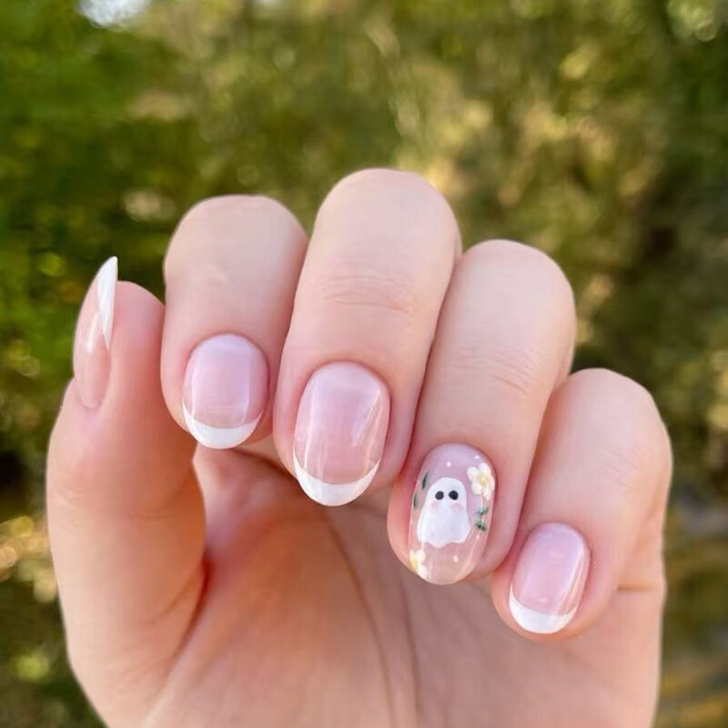 Halloween exclusive white-edged ghost French style cute ghost detachable and reusable nail stickers