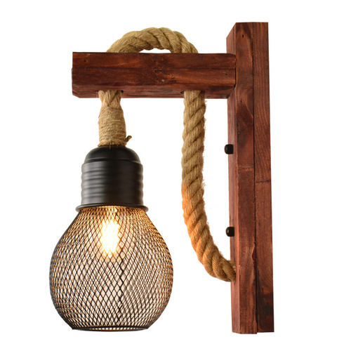 American country style creative solid wood nostalgic retro wall lamp living room single head solid wood restaurant bar industrial style wall lamp