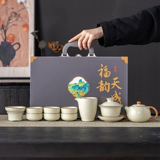 汝窑黄茶具套装盖碗陶瓷茶杯年会周年公司酒店高档商务活动礼品