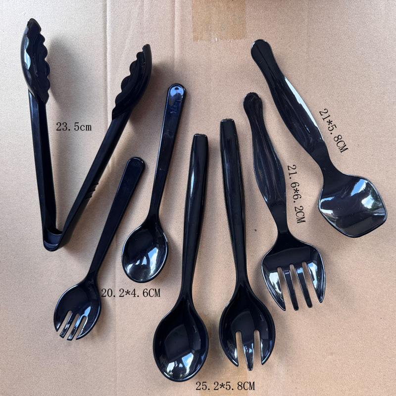 Direct from the manufacturer: disposable plastic food tongs, bread tongs, salad spoons, salad forks, soup spoons, vegetable tongs set