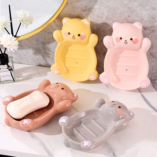 Cartoon ceramic soap box household drain soap box bathroom soap rack storage box no water accumulation cute soap box