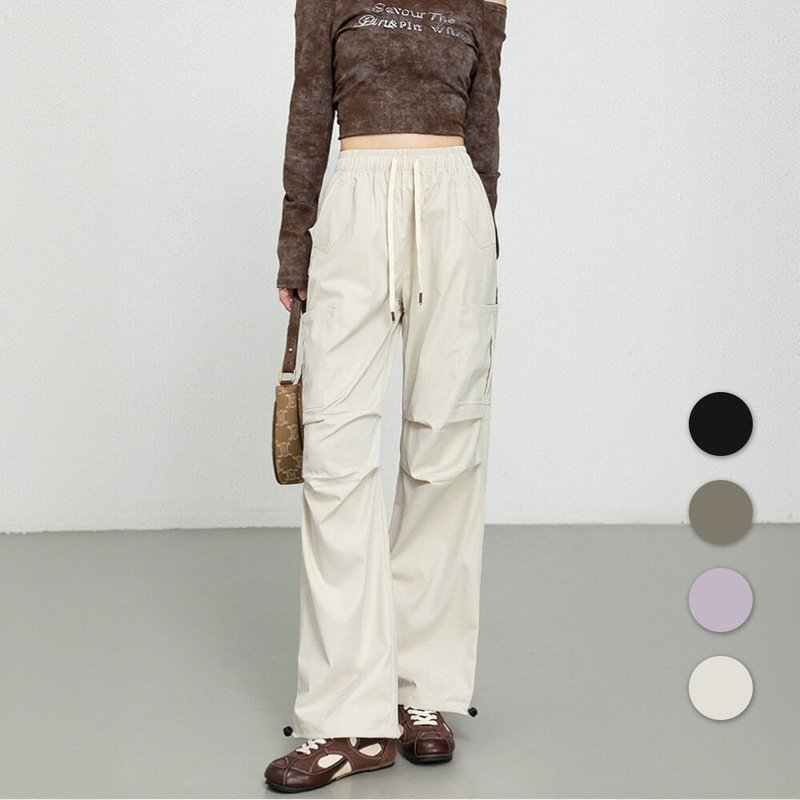 0027 Large Pocket Straight-Leg Cargo Pants for Women, Windproof, Waterproof, Durable Sports Trousers, Korean and Japanese Style Casual Pants