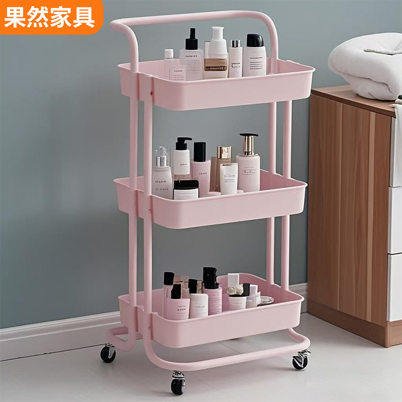 亚马逊热销美容院推车网篮置物架化妆品杂物零食收纳架移动置物架