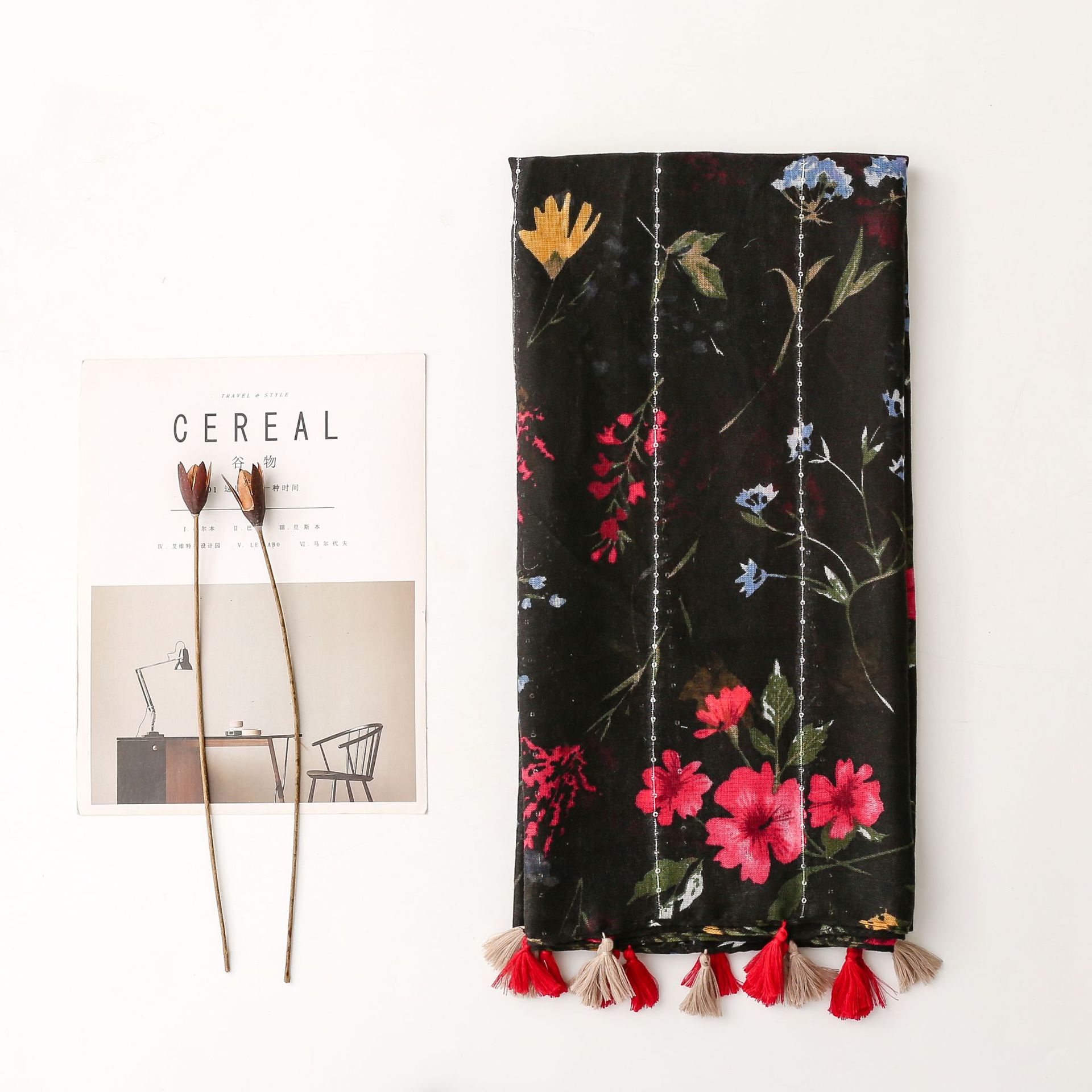 Frau Mode Blume Bali Garn Polyester Winter Schals display picture 1