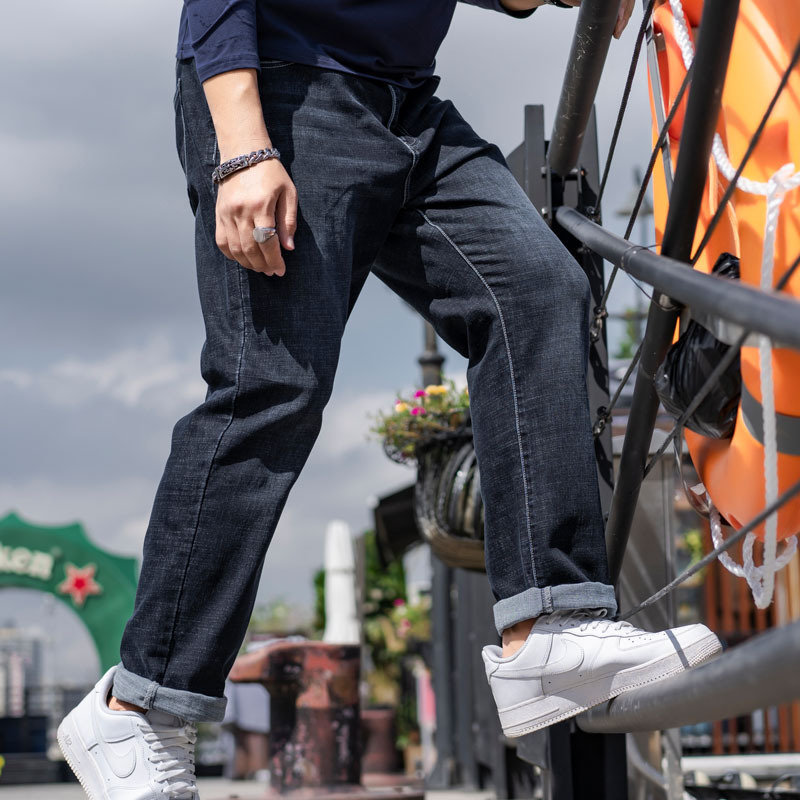 Six plus size men's black business men's straight pants casual regular loose jeans 671