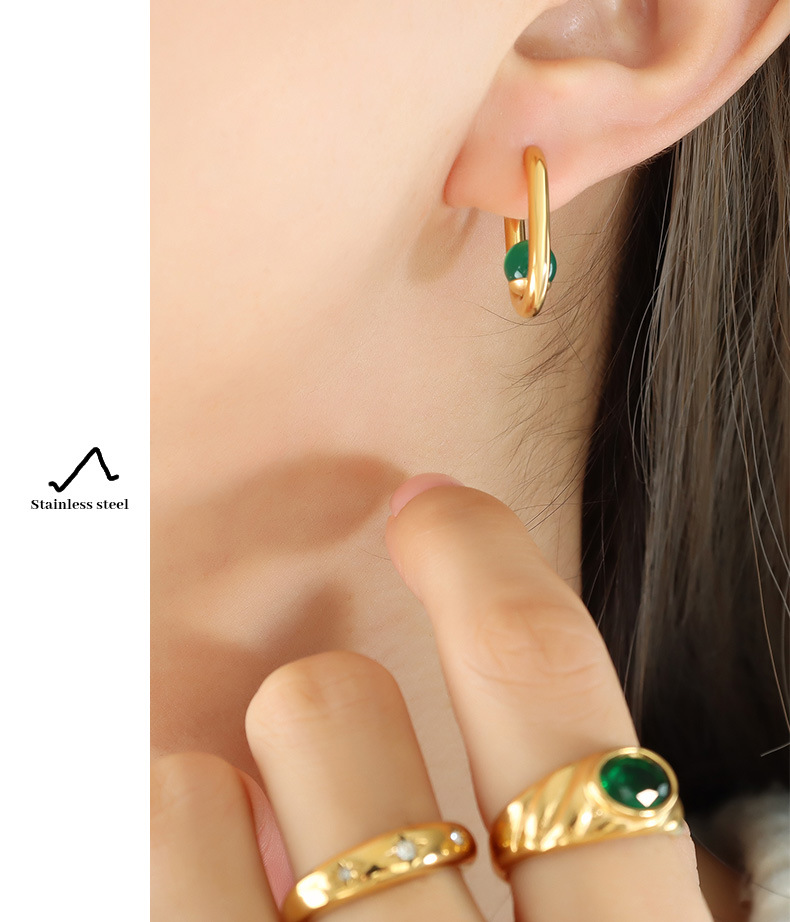 Fashion Geometric Titanium Steel Plating Artificial Pearls Natural Stone Earrings 1 Pair