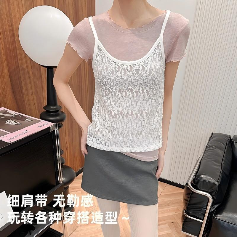 Special Offer Versatile Bubble Gauze Korean-Style Lace Hollow-Out Camisole for Women, Comfortable and Breathable Outerwear Tank Top for Women