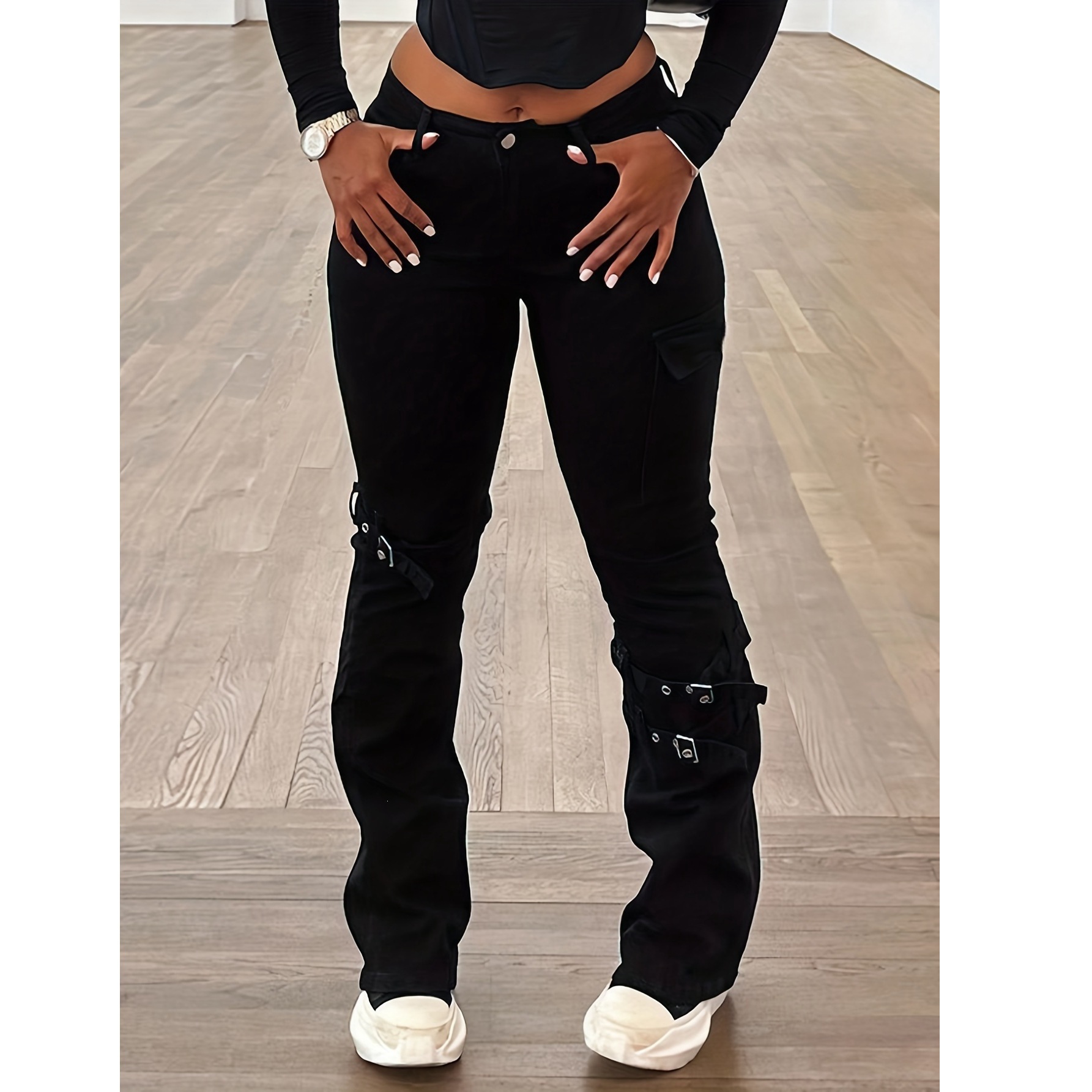 New cross-border plus-size women's black jeans, casual flared stretch denim pants