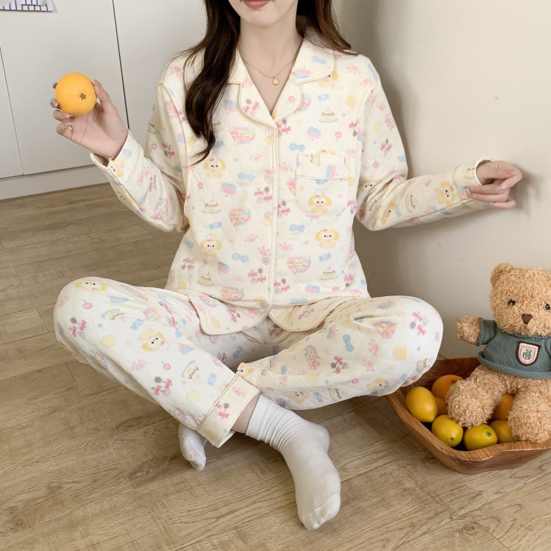 2025 meses de ropa de embarazo pijama prenatal y postpartum lactancia otoño y invierno sándwich aire caliente algodón conjunto de ropa para el hogar