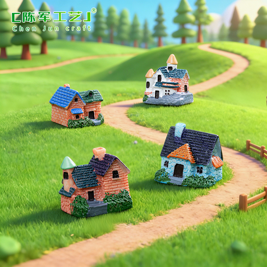 Moss Micro Landscape Fleshy Flower Pot Decorative Ornaments Mini Brick Tile Villa Small House Model DIY Material