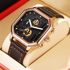 Live broadcast multi-functional men's watch genuine leather waterproof fashionable men's wrist watch foreign trade cross-border watch wholesale