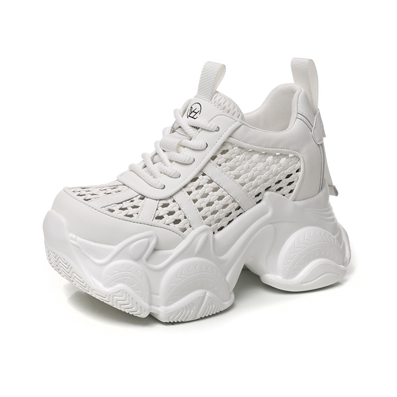 Giày sneaker nữ chunky đế dày thoáng khí tăng chiều cao — màu trắng
