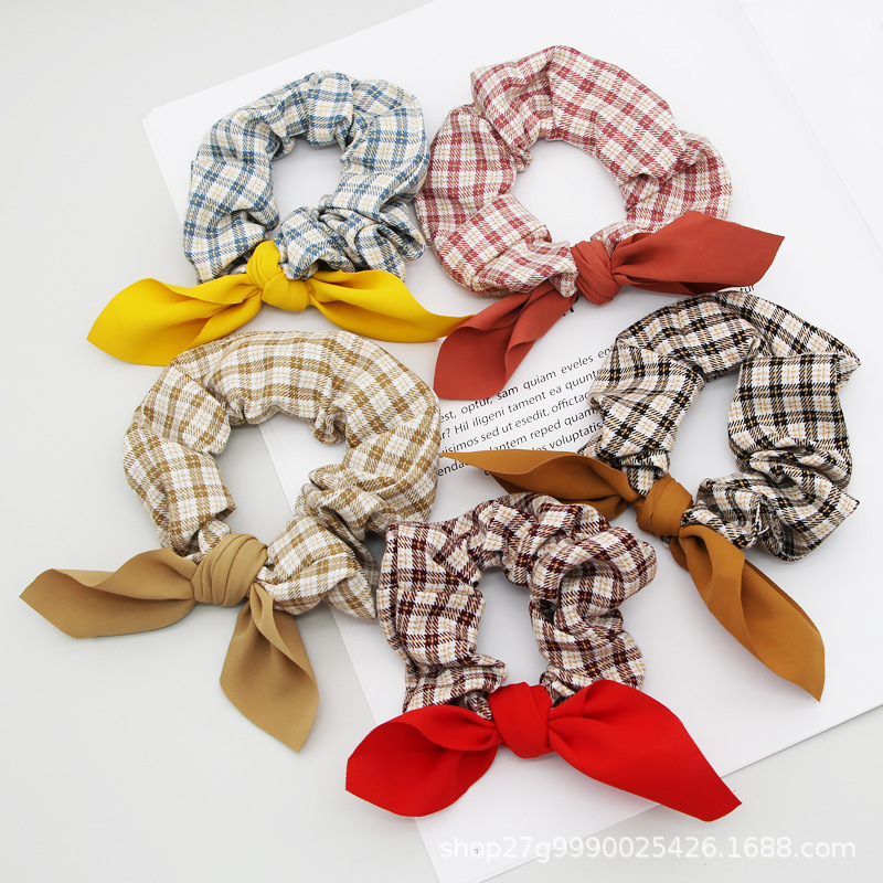 새로운 스타일 패브릭 복고풍 목가적 인 클래식 체크 장 활 머리 반지 한국 스타일 귀여운 간단한 헤어 스트랩