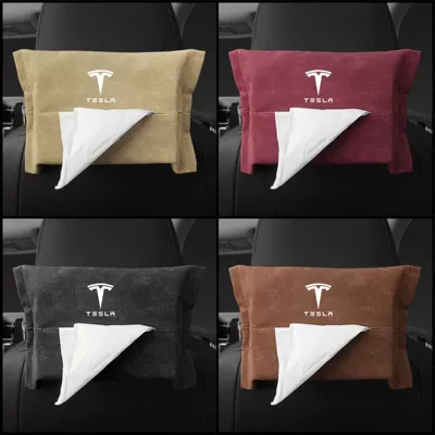 Tissue Bag Customizable Car, Car tissue box/set - a-black-outfit-suede-tesla