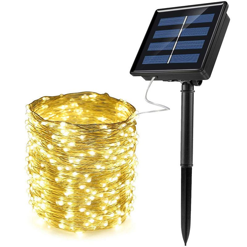 LED solar Cadena de luz de alambre de cobre al aire libre impermeable luces de colores decoración de vacaciones balcón patio jardín Villa paisaje luces