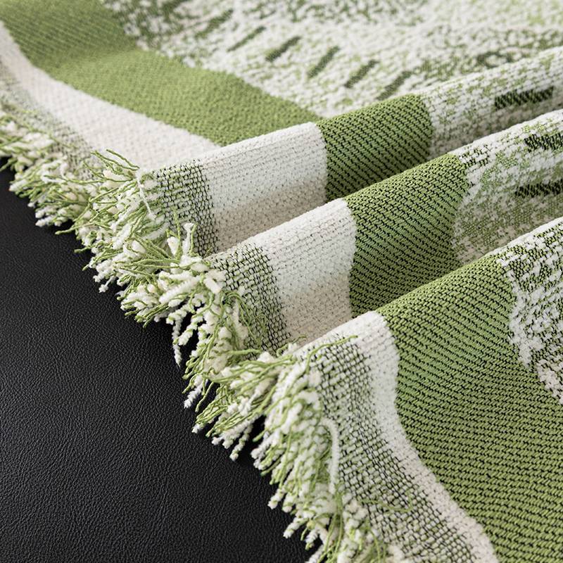 Sofa Cover Green Geometric Pattern With Tassel Edge, All Seasons_voghion.com