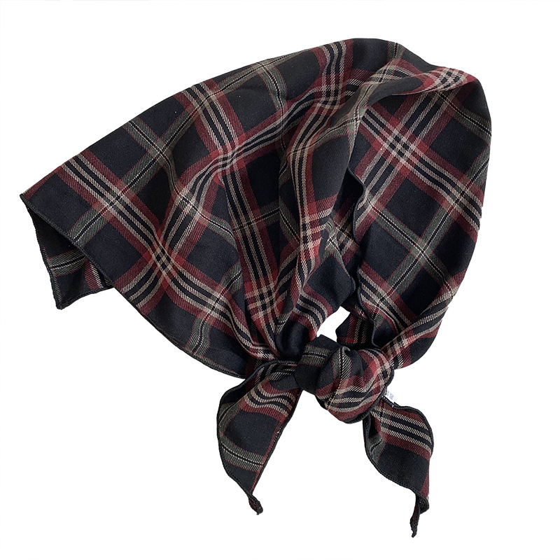 Bufanda triangular babero nuevo estilo retro azul marino pañuelo de seda a cuadros de alta calidad