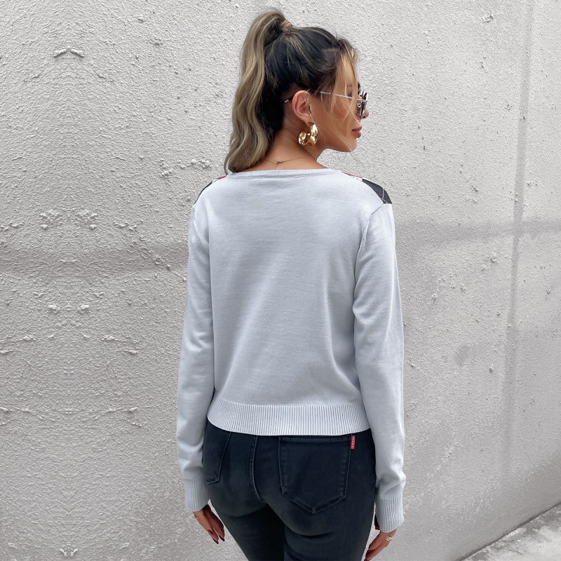 early autumn fashion women's rhombus top long-sleeved short lightweight_voghion.com