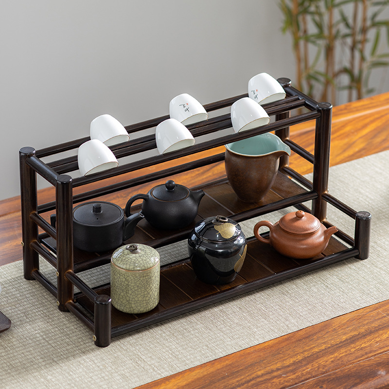 Desk antique cabinet tea rack display stand small solid wood Zisha teapot tea leaves tea set cup storage cabinet display rack