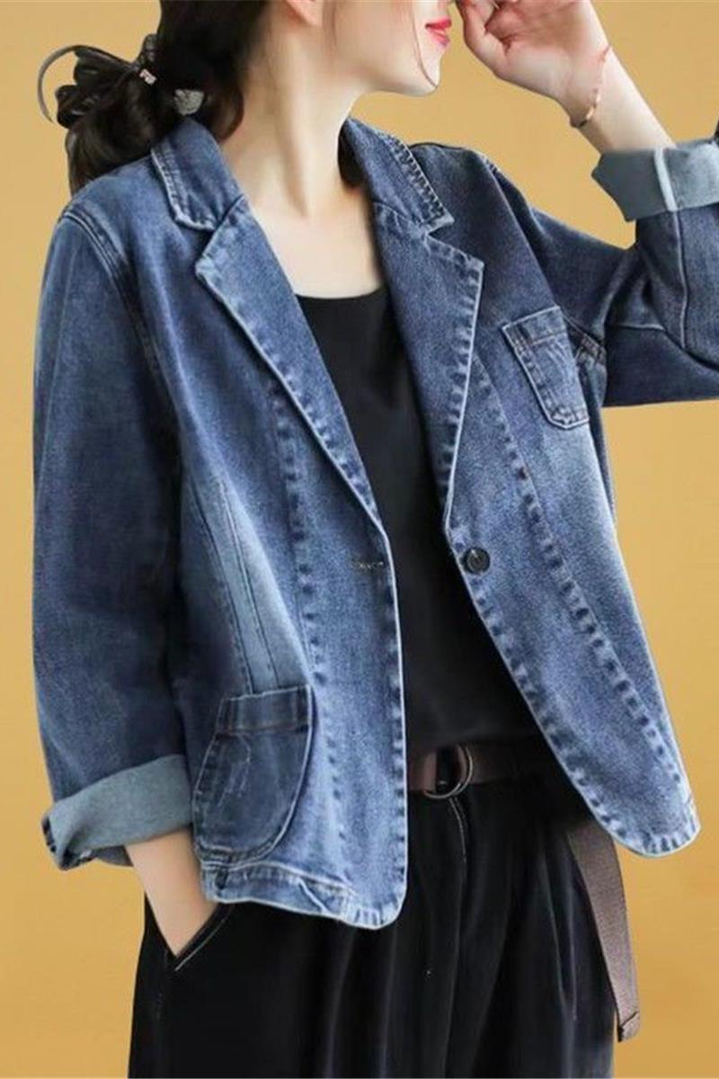 Spring and Autumn Plus-Size Denim Jacket for Women, Stylish Loose-Fitting New Versatile Casual Short Slim-Fit Blazer Top