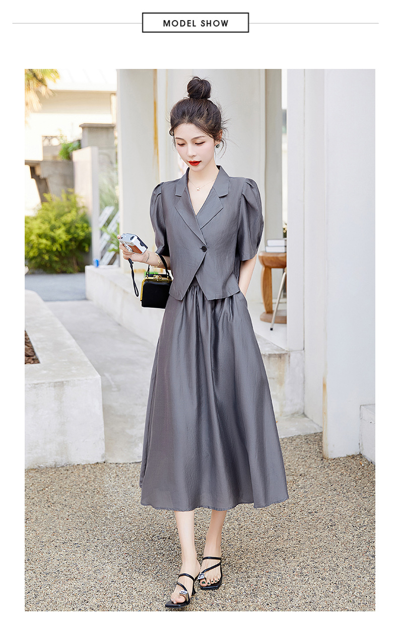 Bộ đồ Tencel nữ hai mảnh gồm áo và chân váy midi thắt eo — Màu đen, Màu xám, Màu kaki chi tiết 21