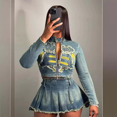 Hr88008欧米の婦人服のクロスボーダーの商品の弾力性のある生地の刺繍の上着の百倍のスカートのスーツは単独で売ることができます。