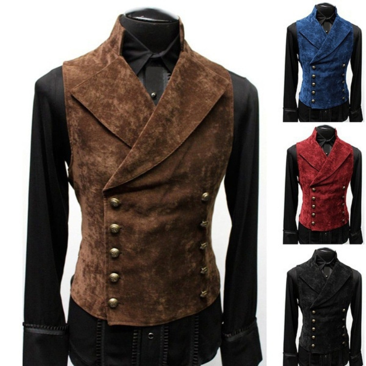 2023 autumn and winter men's cross-border wish tide Korean suit stand collar suede double-breasted jacket vest vest fashion