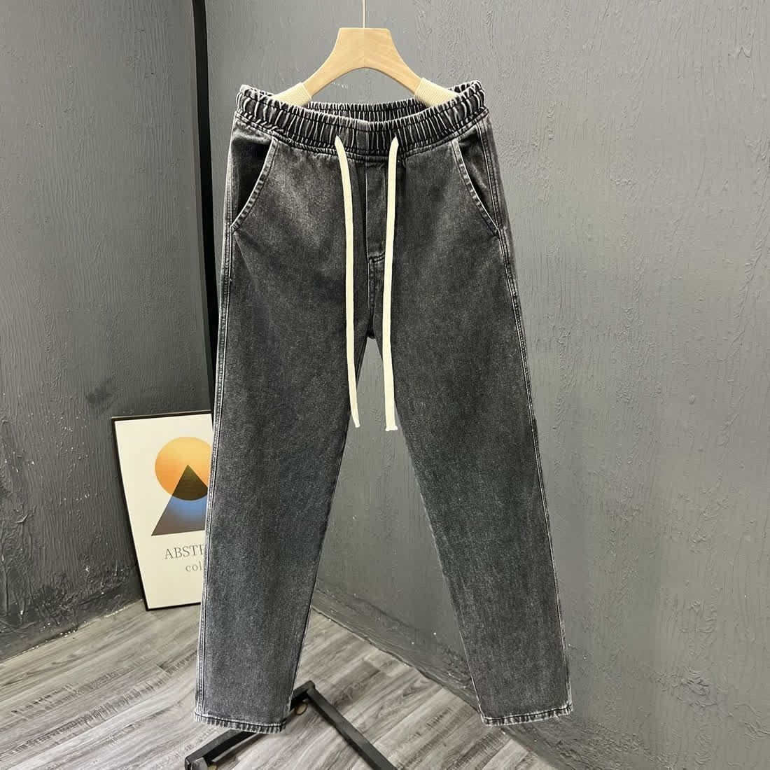 Herren Jeans Mit Elastischem Bund Lockere Sommerhose Gerade Form_voghion.com