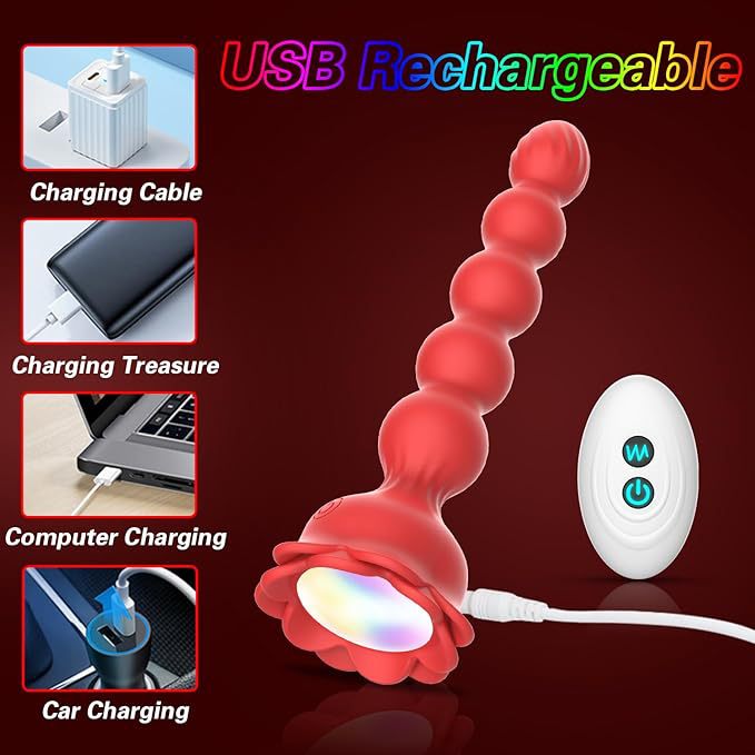 Glowing Remote Control Rose Anal Plug Prostate Massager Vibrator_voghion.com