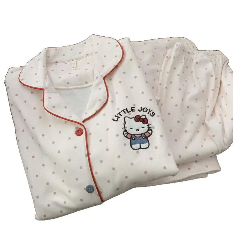HelloKitty睡衣女春秋冬季德绒日系可爱风加厚珊瑚绒卡通家居服|undefined