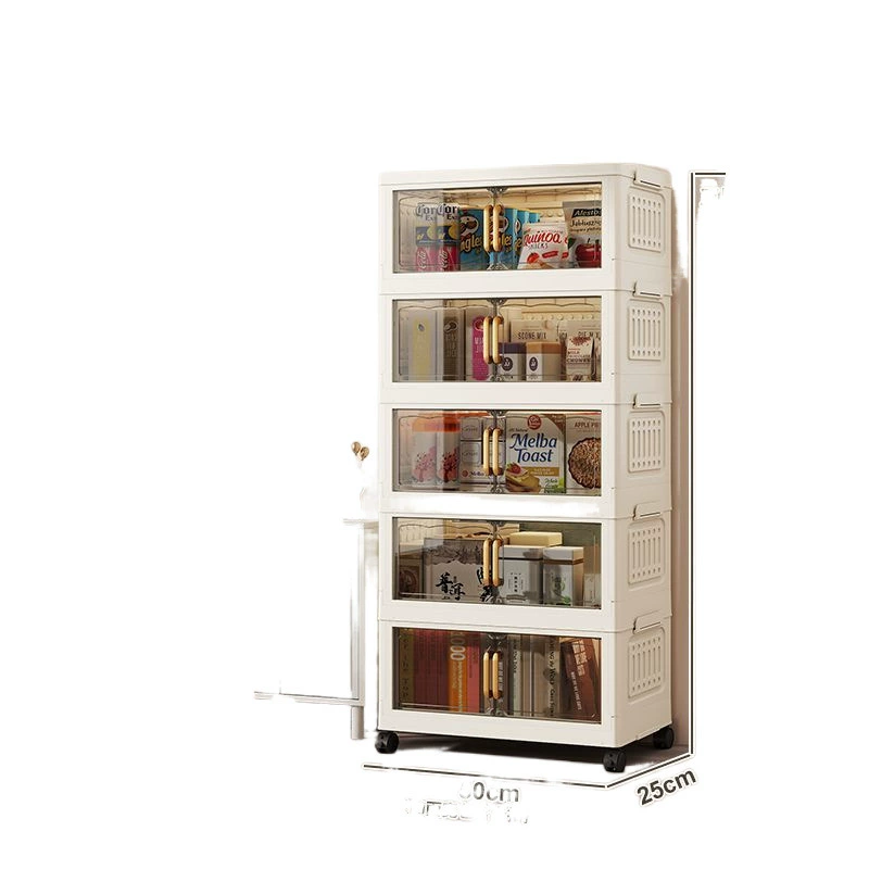 Folding plastic storage cabinet, modular toy organizer with magnetic doors and optional caster wheels