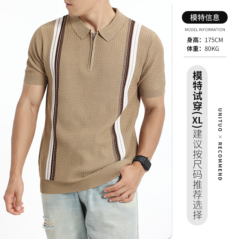 2026 verano nuevo hombre hielo camiseta de punto polo de manga corta estriada ligera de negocios camiseta de alto nivel hombre image 9