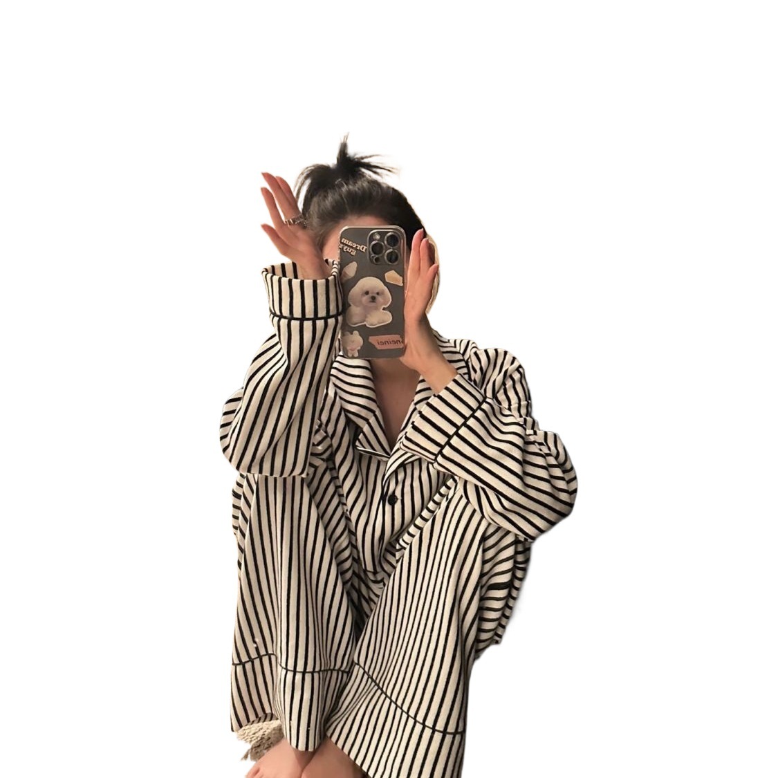 ストライプパジャマ女性春秋新長袖長ズボンins日系カジュアルシンプル学生ルームウェア